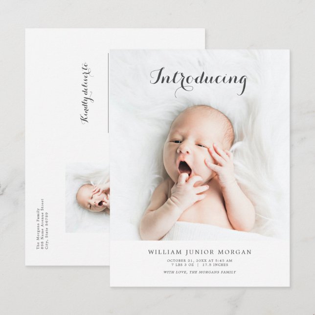 Carte Postale Faire-part de naissance photo Présentation du nouv (Devant / Derrière)