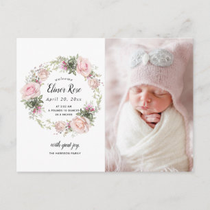 Carte postale Faire-part de naissance photo rose