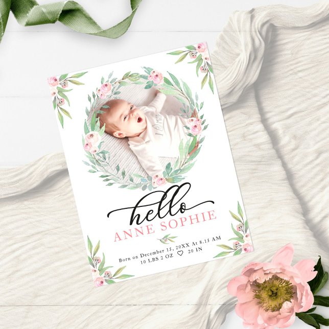 Carte Postale Faire-part de naissance photo verdoyante et Merci (Créateur téléchargé)