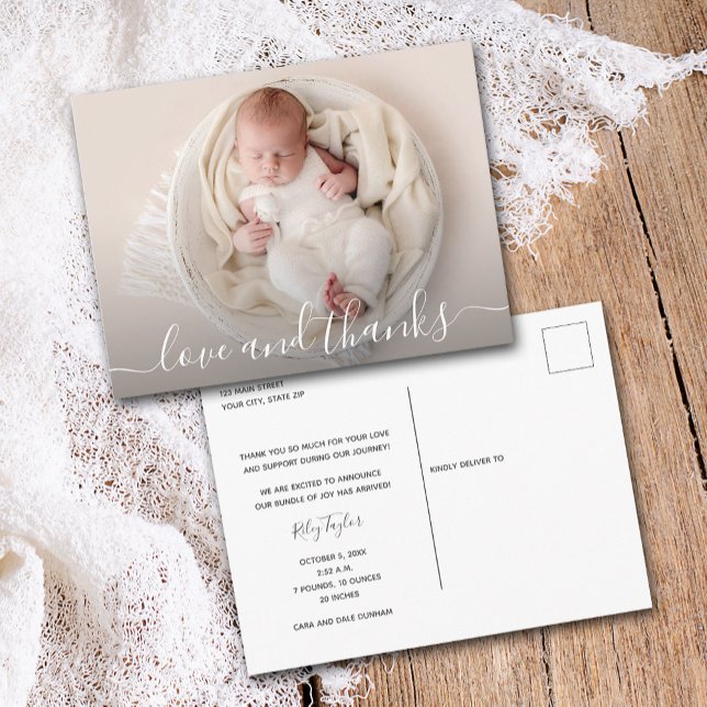 Carte Postale Faire-part de naissance Remerciement photo de bébé (Newborn baby photo thank you birth announcement postcards)