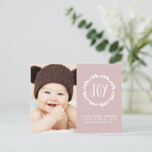 Carte Postale Faire-part de naissance rose poudré pour les fêtes