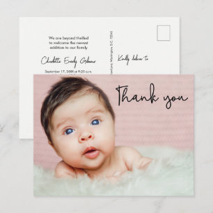 Carte Postale Faire-part de naissance simple bébé fille douche p
