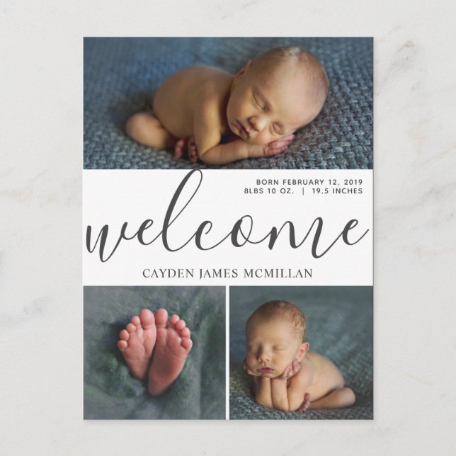Carte postale Faire-part de naissance trois photos (Devant)
