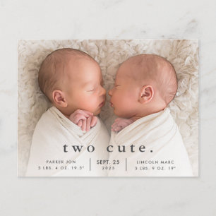 Carte Postale Faire-part de naissance Twin photo simple à deux m