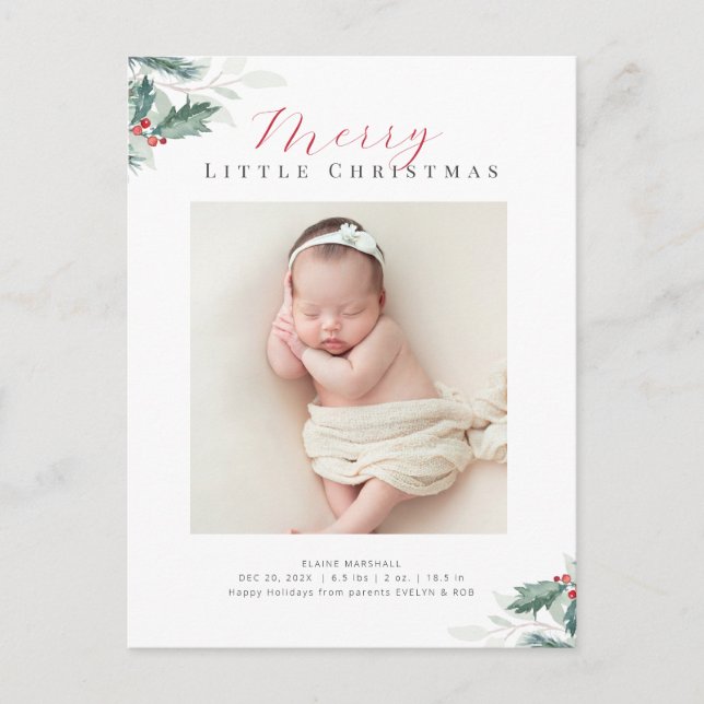 Carte Postale faire-part de naissance verdoyant de noël (Devant)
