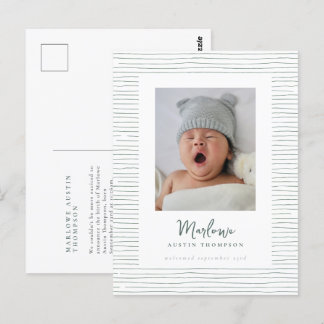 Carte Postale Faire-part de naissance verte à main classique