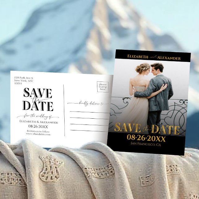 Carte Postale Faire-part de photo de calligraphie à feuille d'or (Créateur téléchargé)