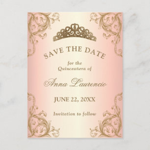 Carte Postale Faire part de Quinceanera or rose gold décoratif