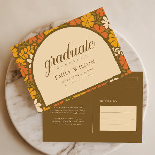 Carte Postale Faire-part de remise de diplôme floral bohème vint