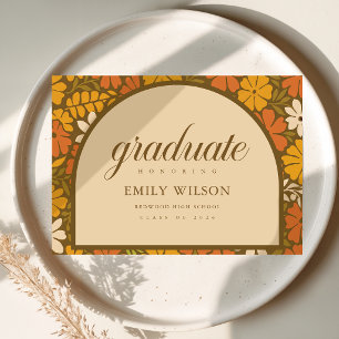 Carte Postale Faire-part de remise de diplôme floral rétro vinta