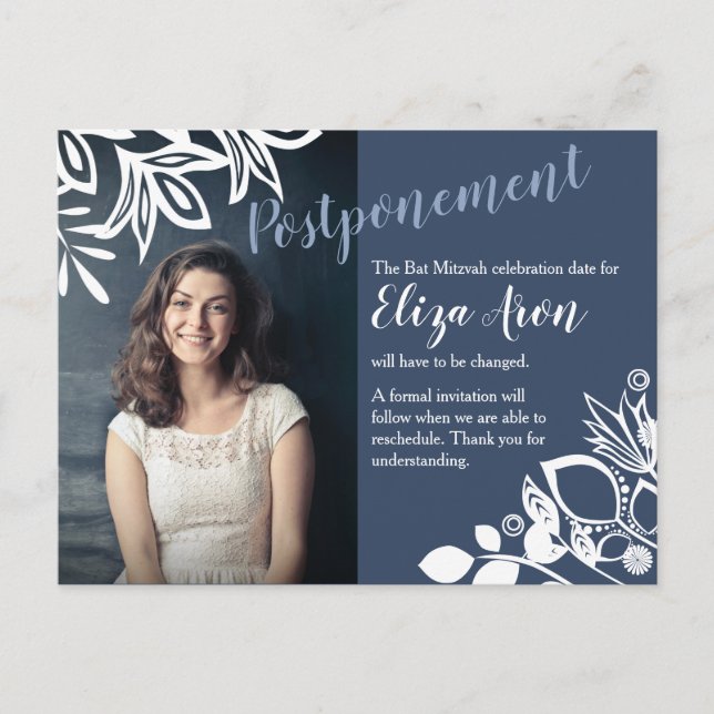 Carte Postale Faire-part de report gris bleu (Devant)