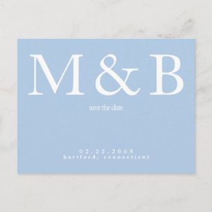 Carte Postale Faire-part de sauvegarde bleu paon Monogramme Mode