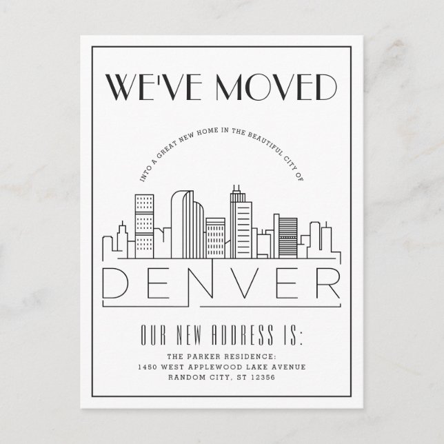 Carte Postale Faire-part  Déco moderne de Denver Skyline | Changement d'adr (Devant)