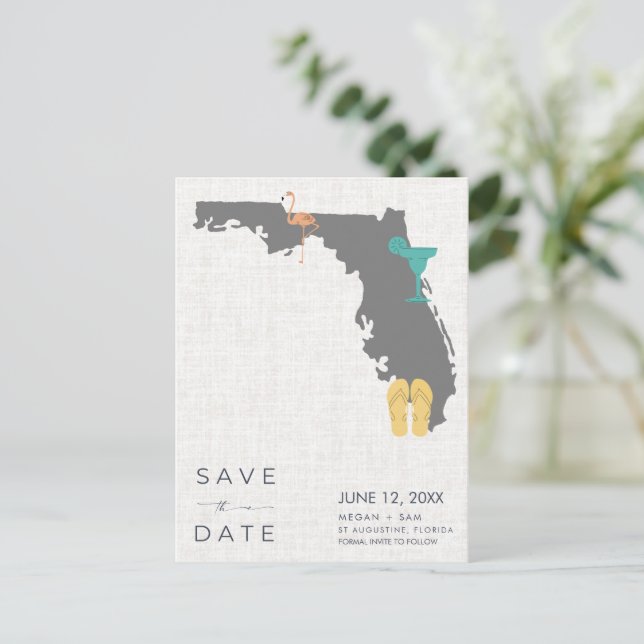 Carte Postale Faire-part Décontracté Florida Beach Wedding Enregistrer la d (Debout devant)