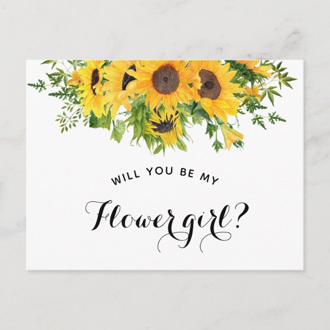 Carte Postale Faire-part Demande de Demoiselle d'Honneur Fleur de Tournesol (Devant)