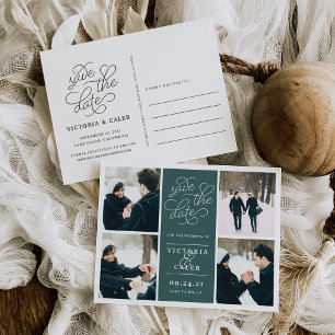 Carte Postale Faire-part Demande romantique   Collage de photos Enregistrer