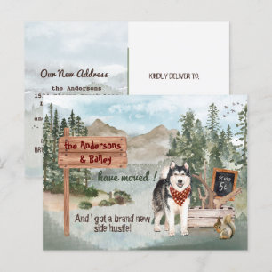 Carte Postale Faire-part Déménagement de chien husky sibérien Bois Nouvelle