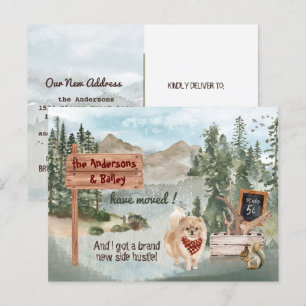 Carte Postale Faire-part Déménagement de chien Poméranie Nouveau lieu en zo