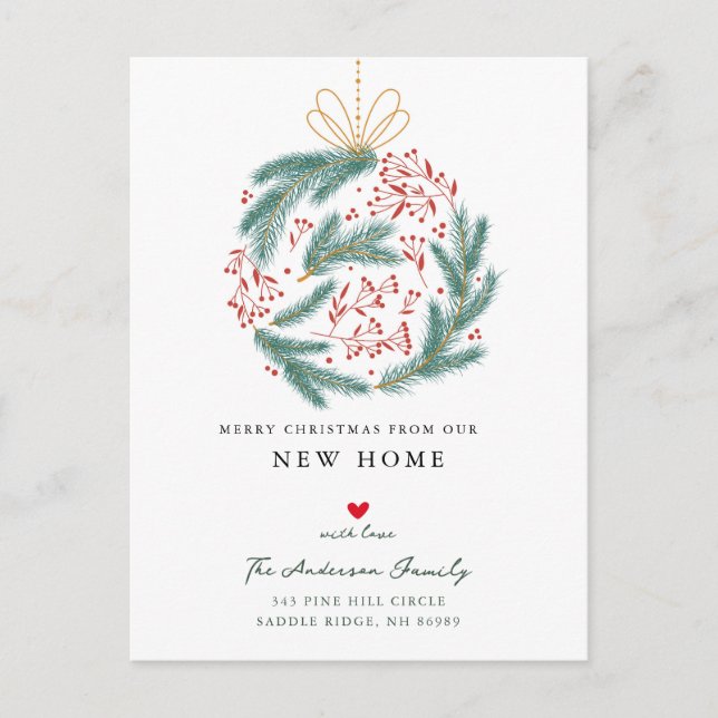 Carte Postale Faire-part Déménagement de l'ornement de Noël (Devant)
