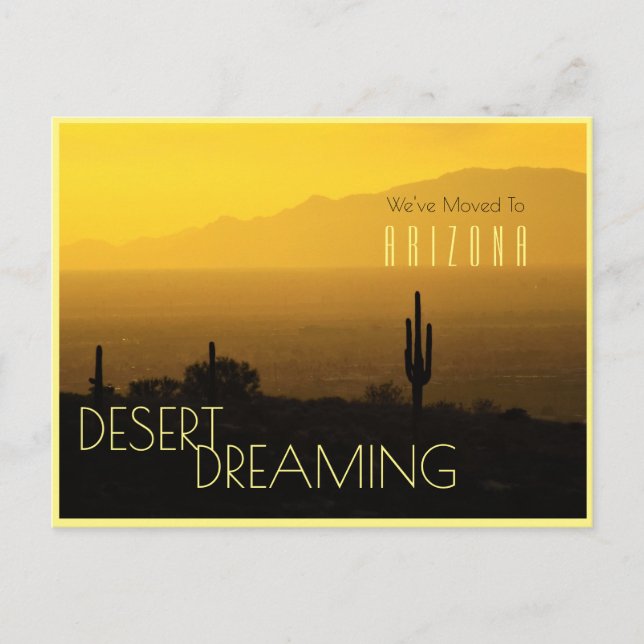 Carte Postale Faire-part Déménagement en Arizona Sunset Jaune Saguaro Cactu (Devant)
