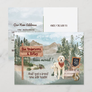 Carte Postale Faire-part Déménagement Goldendoodle à Pine Woods - Nouvelle