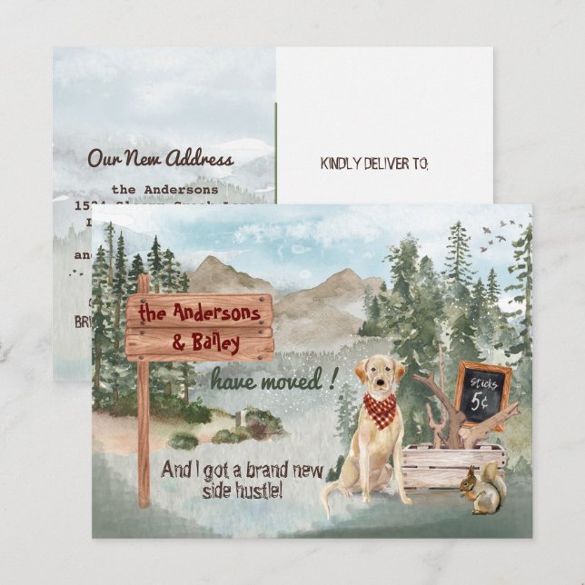 Carte Postale Faire-part Déménagement Retriever Labrador Jaune Nouvelle Adr (Devant / Derrière)
