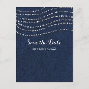 Carte Postale Faire-part Denim Bleu & Diamants Étincelent de Bling Enregist