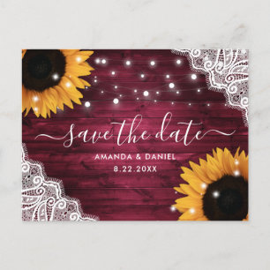 Carte Postale Faire-part Dentelle Bourgogne Mariage Tournesol Enregistrer L