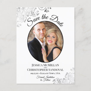 Carte Postale Faire-part Dentelle d'argent Mariage blanc Enregistrer la dat