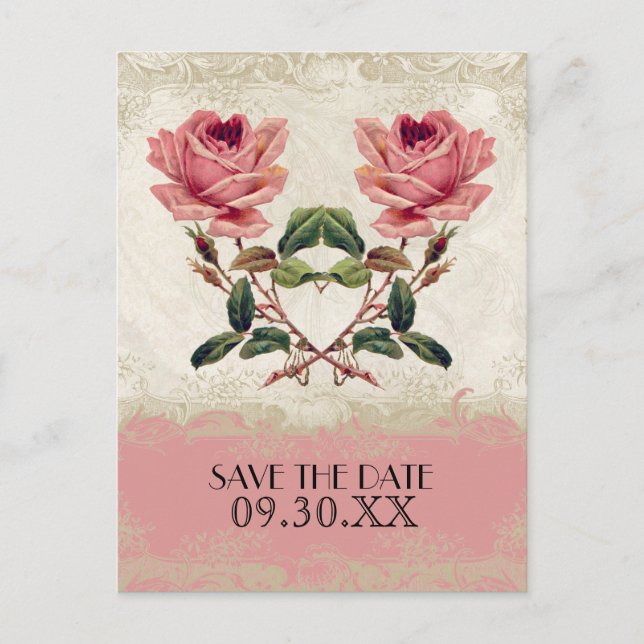 Carte Postale Faire-part Dentelle de rose vintage de style baroque (Devant)