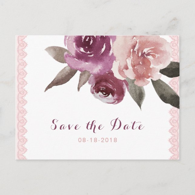 Carte Postale Faire-part Dentelle florale rustique aquarelle enregistrer la (Devant)