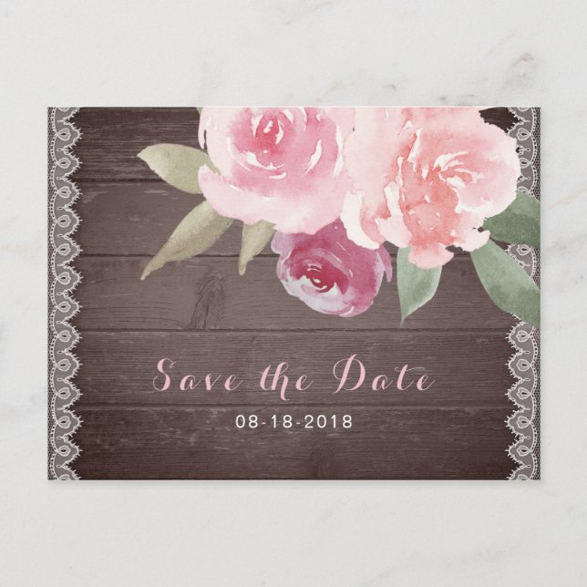 Carte Postale Faire-part Dentelle florale rustique aquarelle enregistrer la (Devant)