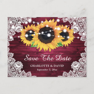 Carte Postale Faire-part Dentelle Rustique Bourgogne Tournesol Enregistrer 