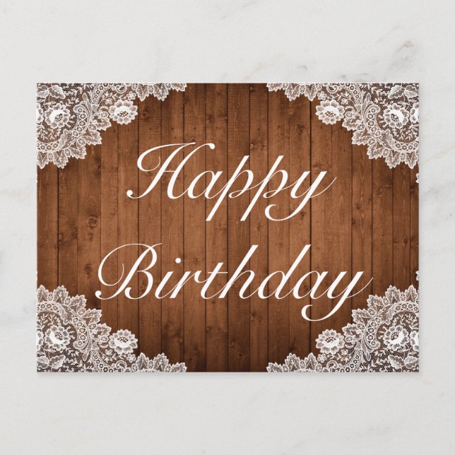 Carte Postale Faire-part Dentelle rustique et blanche Bonne fête d'annivers (Devant)