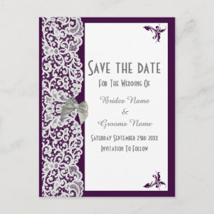 Carte Postale Faire-part Dentelle traditionnelle violette et blanche enregi