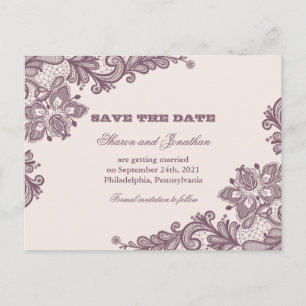Carte Postale Faire-part Dentelle Vintage rose et mauve noire Enregistrer l