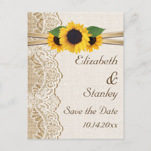 Carte Postale Faire-part Dentelles, tournesols et mariage sur robinet Enreg