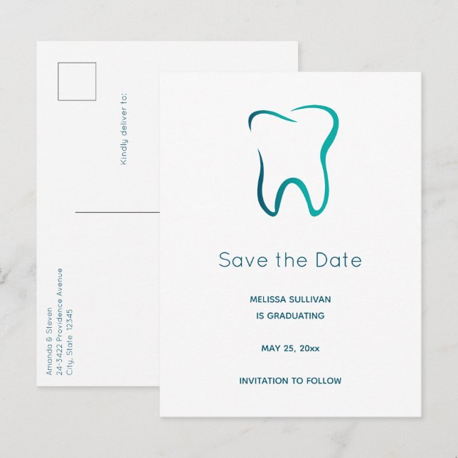 Carte Postale Faire-part Dentistesse dentaire Médicale Image Graduation (Devant / Derrière)