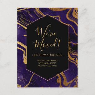 Carte Postale Faire-part Déplacement Gold Purple Marbre Encre mo