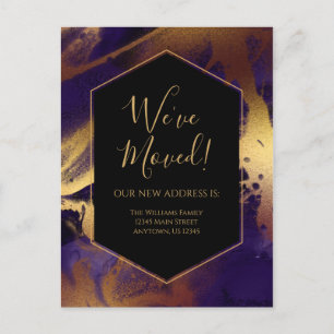 Carte Postale Faire-part Déplacement Gold Purple Marbre Encre mo
