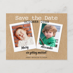 Carte Postale Faire-part Des photos d'enfance sauvent la date Boho rustique
