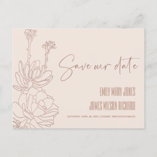 CARTE POSTALE FAIRE-PART DESSERT ROUGISSANT CACTUS PLANTES GRASSES CROQUIS 