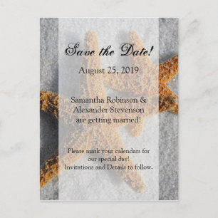 Carte Postale Faire-part Deux Starfish & Sand, Beach Wedding Sauvez la date