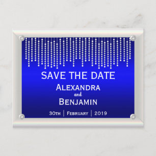 Carte Postale Faire-part Diamants et perles Mariage bleu Enregistrer la dat