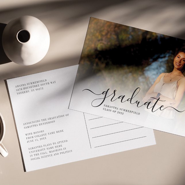 Carte Postale Faire-part Diplômé 2025 Photos Modernes Grad (Script 2024 Graduation Photo Announcement Postcard)