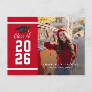 Carte Postale Faire-part Diplômé 2026 Photo Rouge Blanc Diplômé