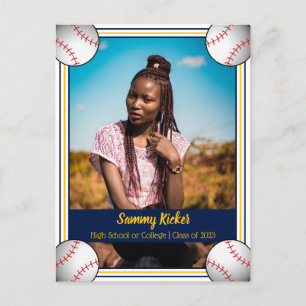 Carte Postale Faire-part Diplômé Baseball Navy & Or