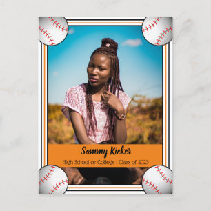 Carte Postale Faire-part Diplôme de baseball orange et noir