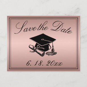 Carte Postale Faire-part Diplôme de chapeau de fin d'études Rose Gold Save
