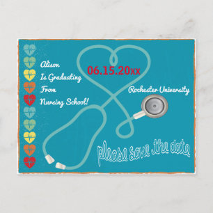 Carte Postale Faire-part Diplômé de l'école d'infirmières médicales Sauvega